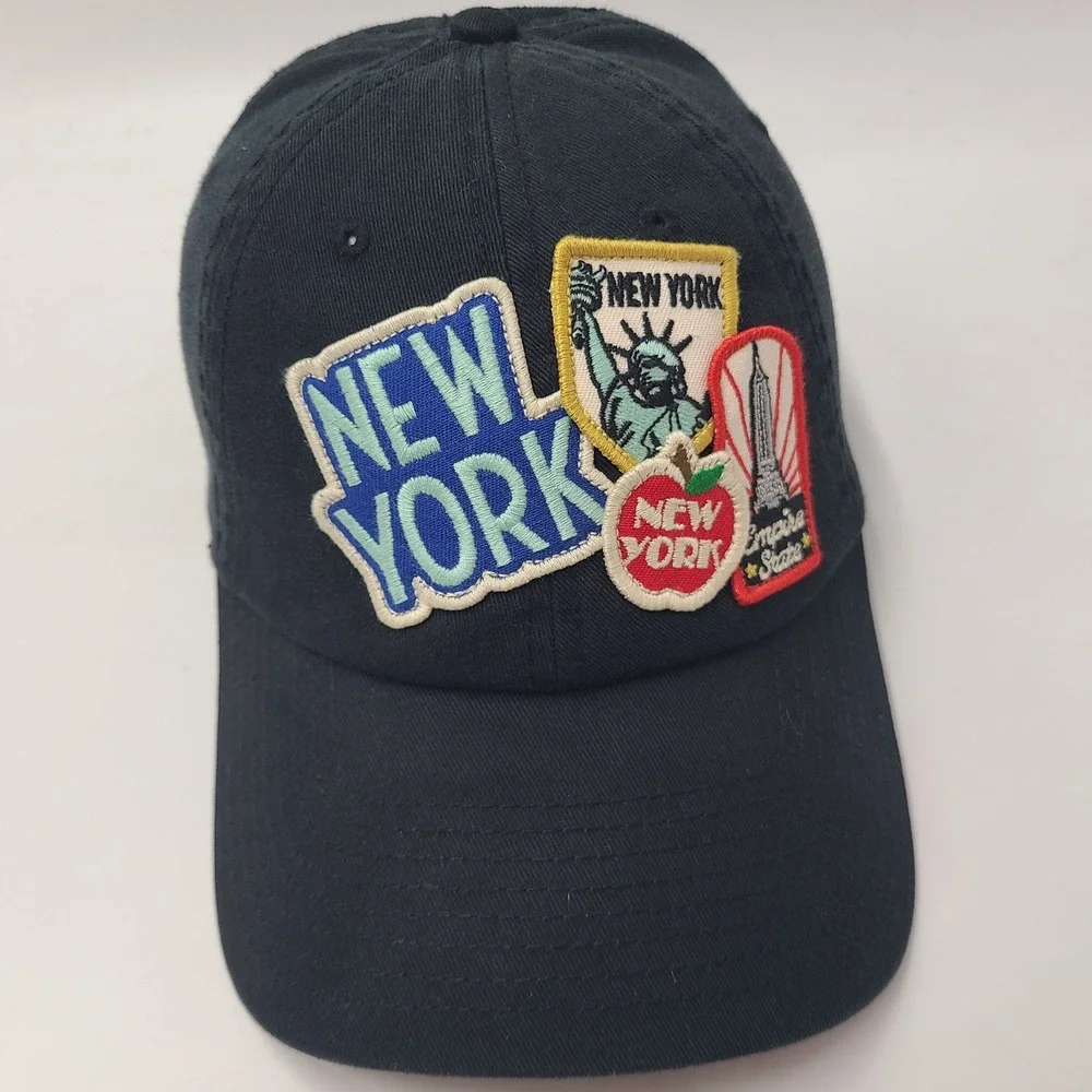 American Needle Hat Strapback Black New York Souvenir Patches Empire State Men